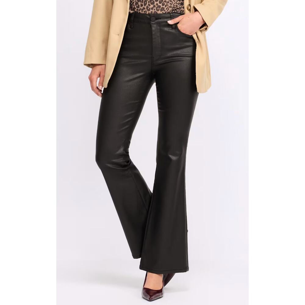 KUT From The Kloth Ana High Rise Fab Ab Flare Pants 4 Coated Black Modern Edgy